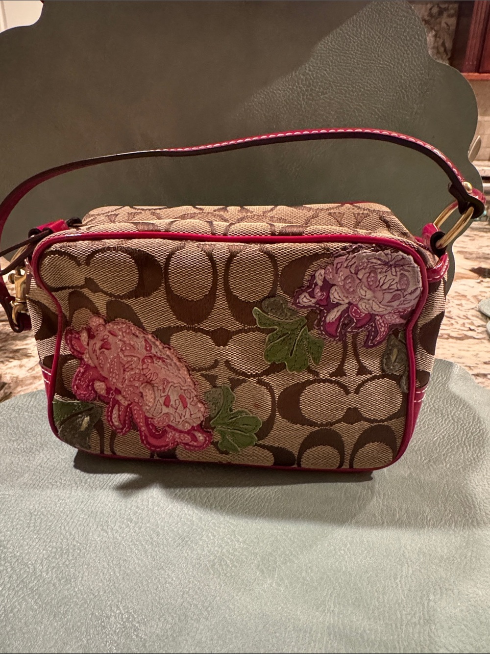 Coach Limited Edition signature with Pink Floral Appliqués